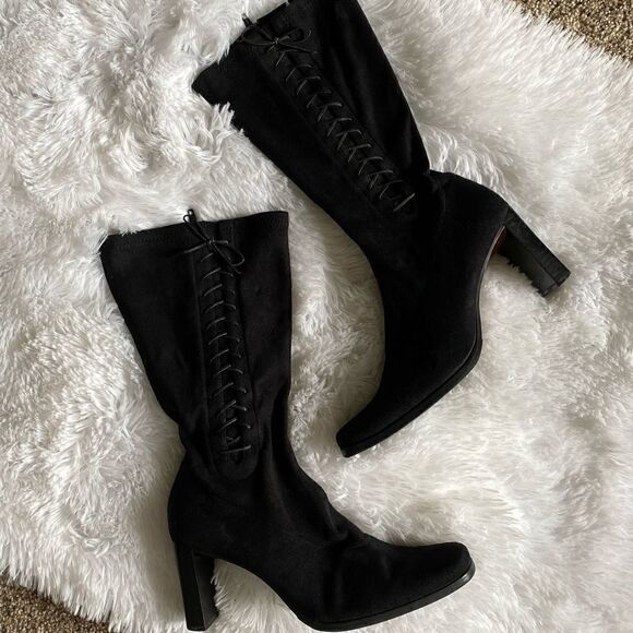 Pesaro Black Faux Suede Lace Up Boots Womens Size 6 - Picture 1 of 15
